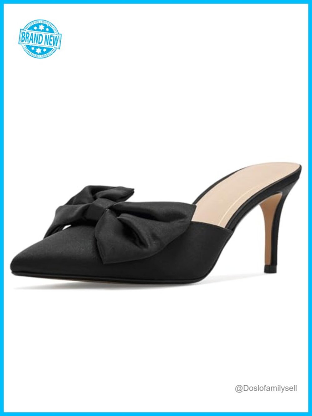 Journee Collection Tiabelle Stiletto Heel Mule with Bow Detail PU Satin Pump